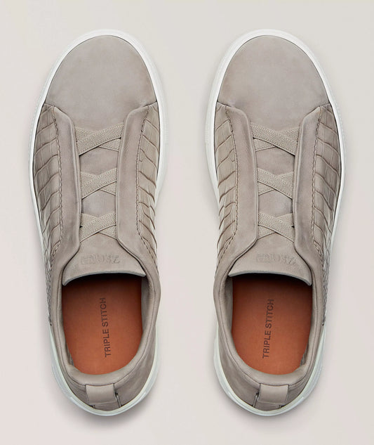 ZEGNA Chaussure sport en cuir d’alligator et en suède, collection Triple Stitch