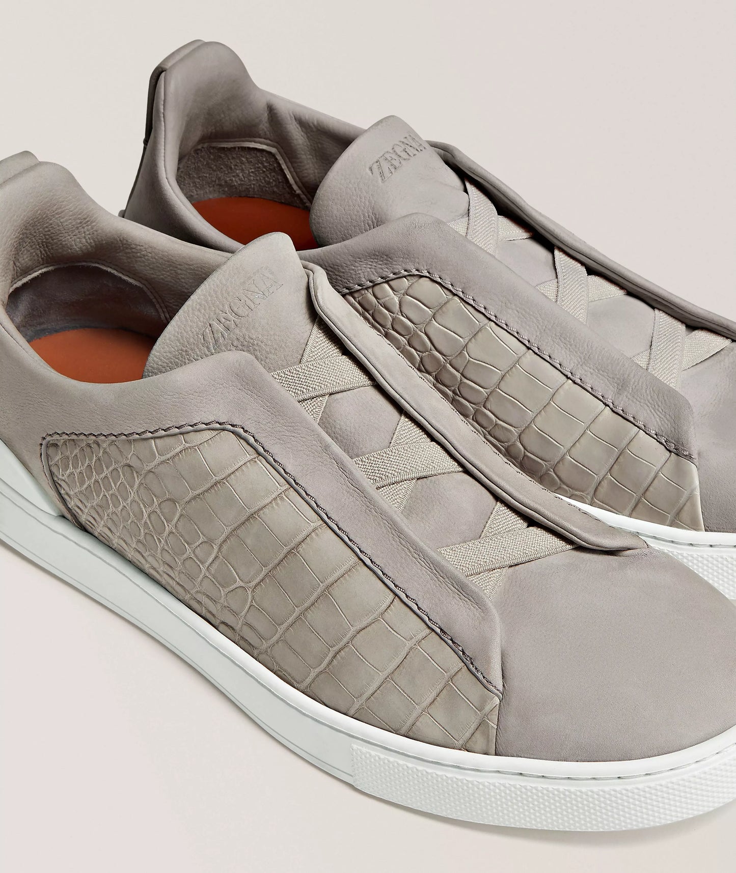 ZEGNA Chaussure sport en cuir d’alligator et en suède, collection Triple Stitch