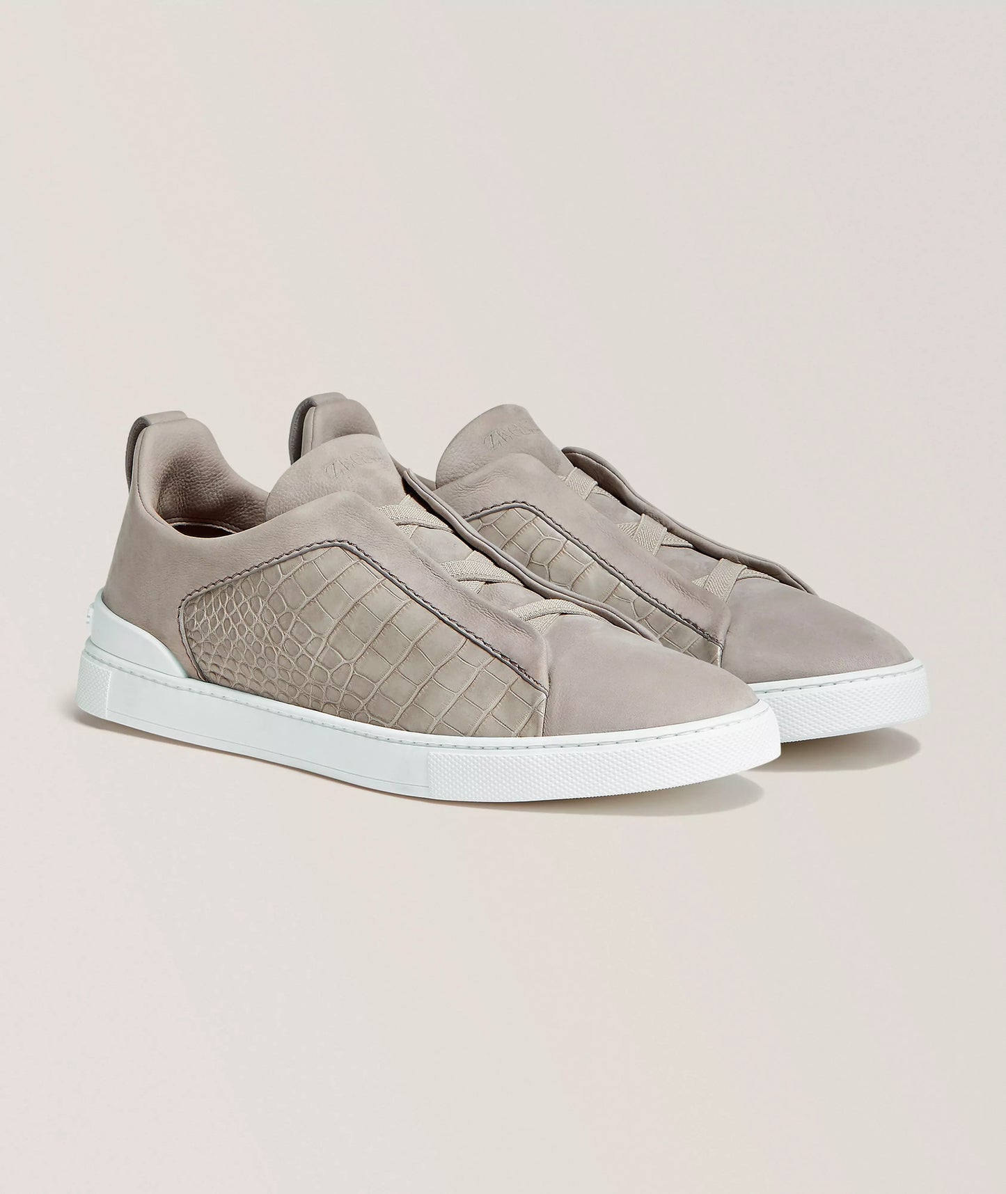 ZEGNA Chaussure sport en cuir d’alligator et en suède, collection Triple Stitch