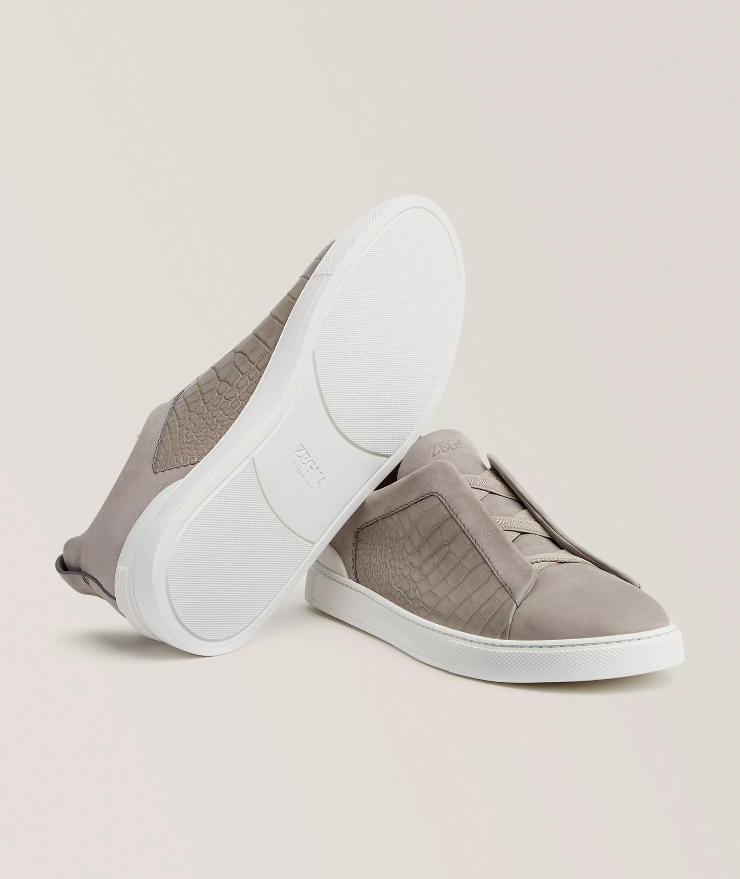 ZEGNA Chaussure sport en cuir d’alligator et en suède, collection Triple Stitch