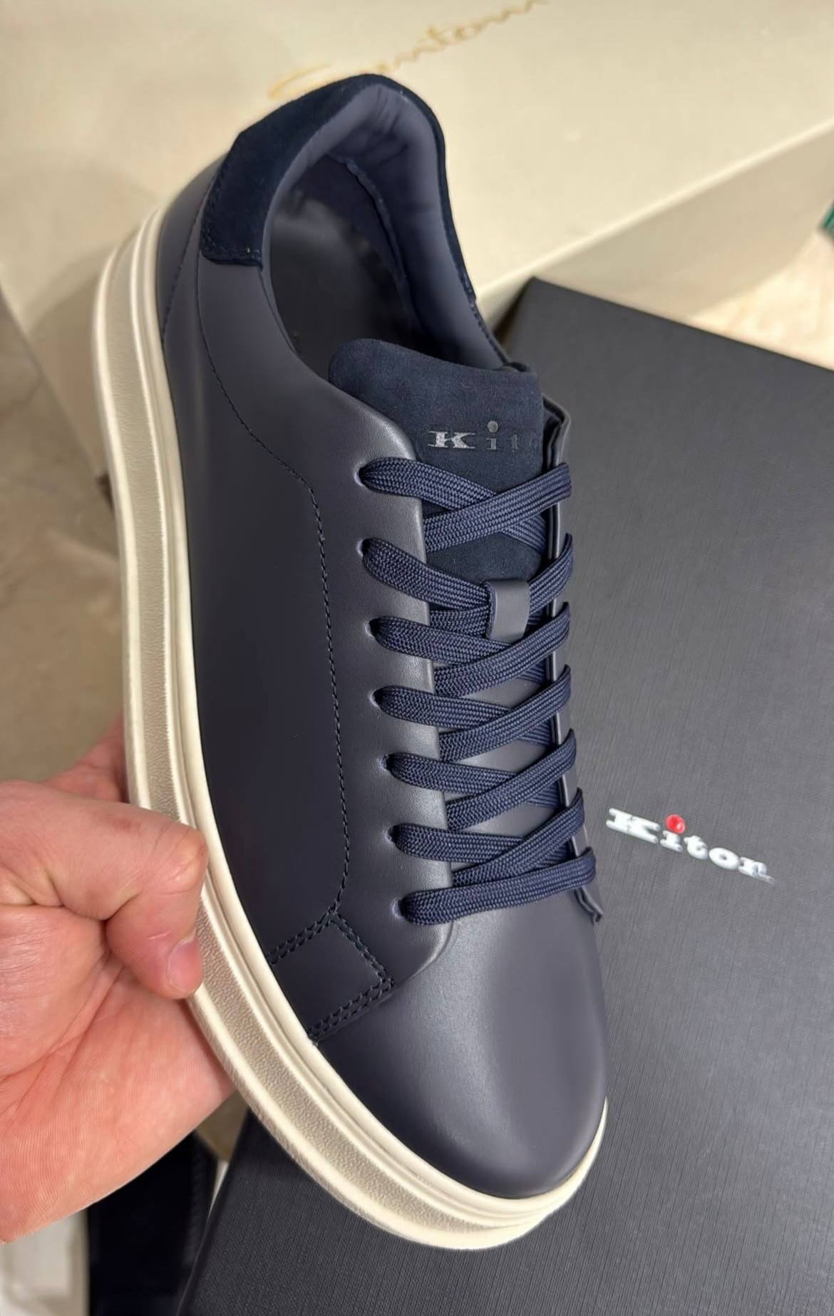 basket basse Kiton en cuir et daim bleu marine