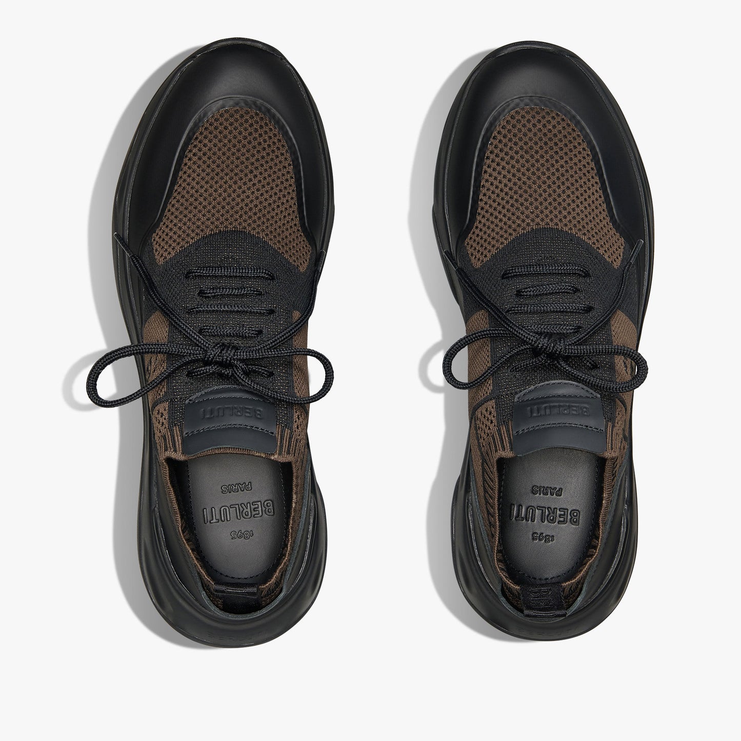 SNEAKER BERLUTI SHADOW EN MAILLE ET CUIR DE VEAU FILM GOMME EN MARRON/NOIR