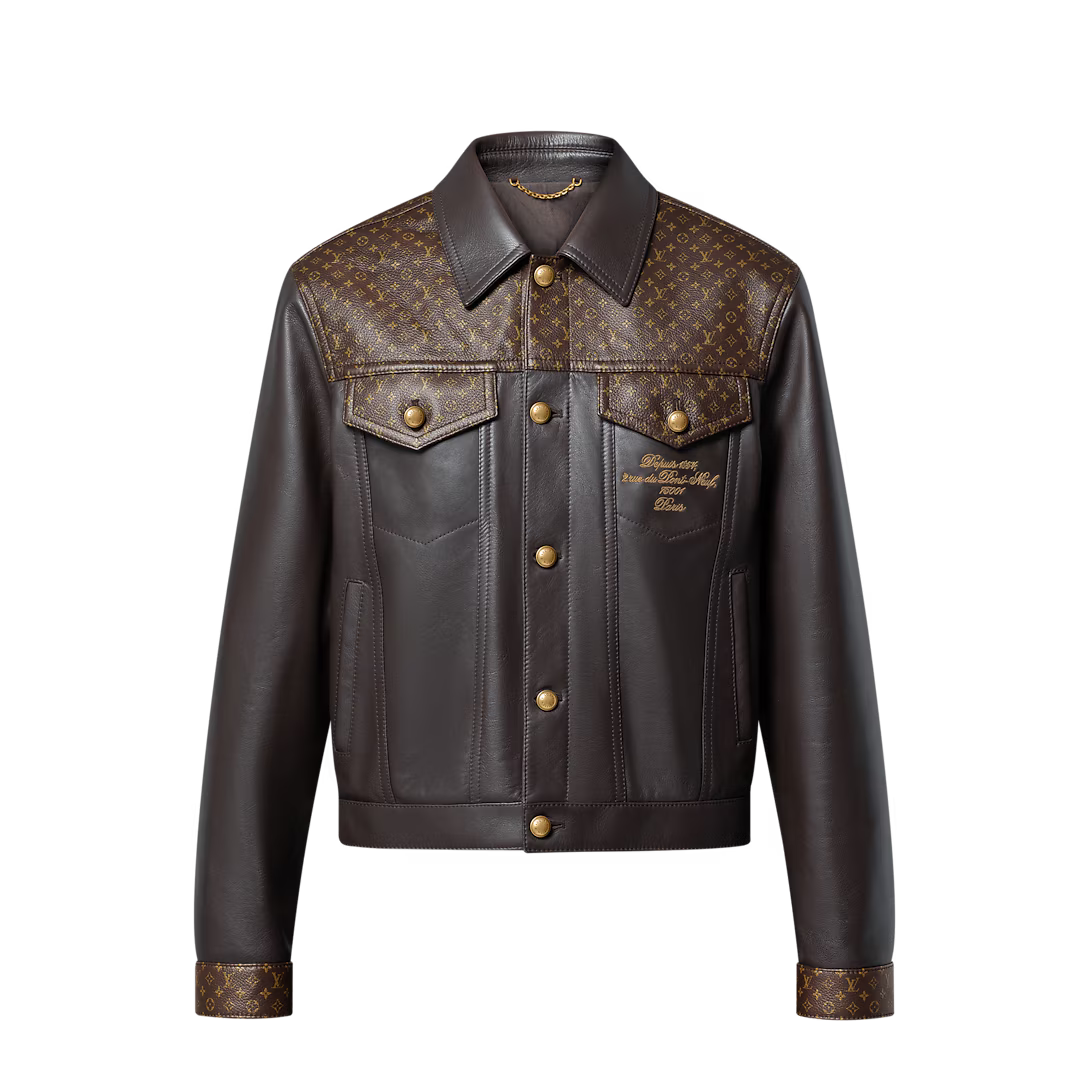 Veste trucker ornementée en cuir